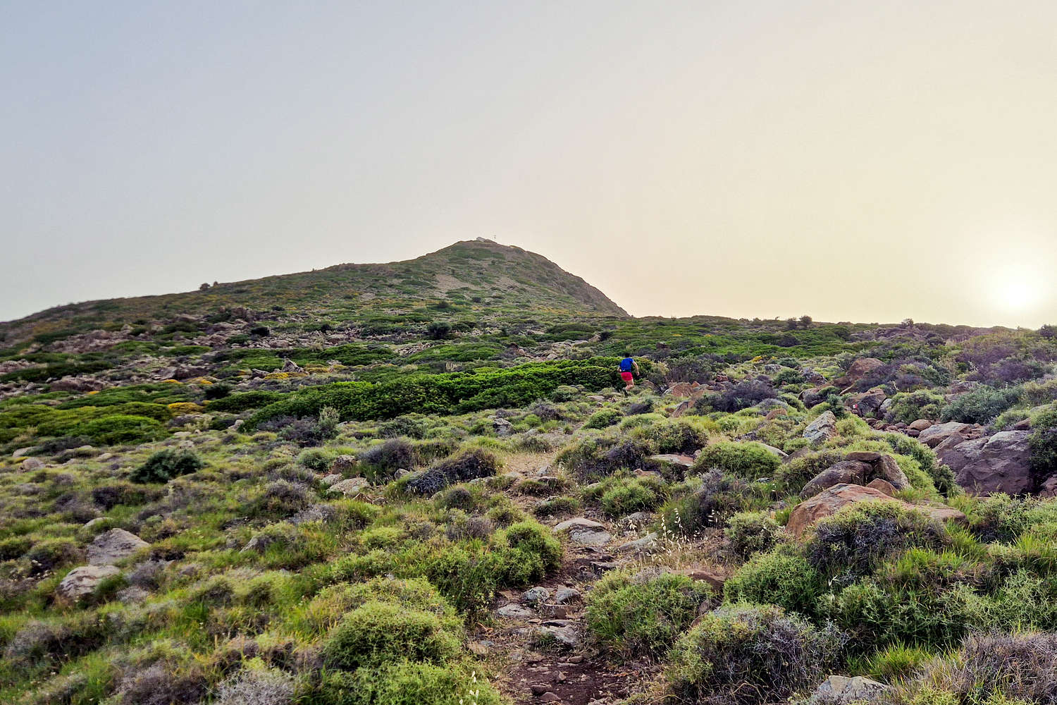 The runner on his way to be the first summiter of the day.