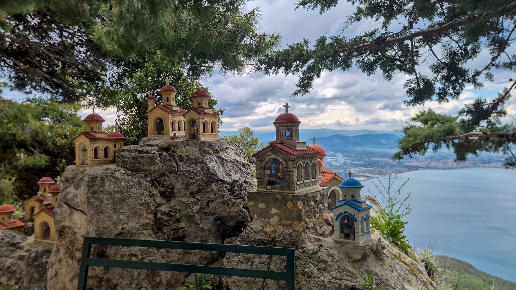 Iconostases with views of Corinth at Monastery of Saint Patapios.