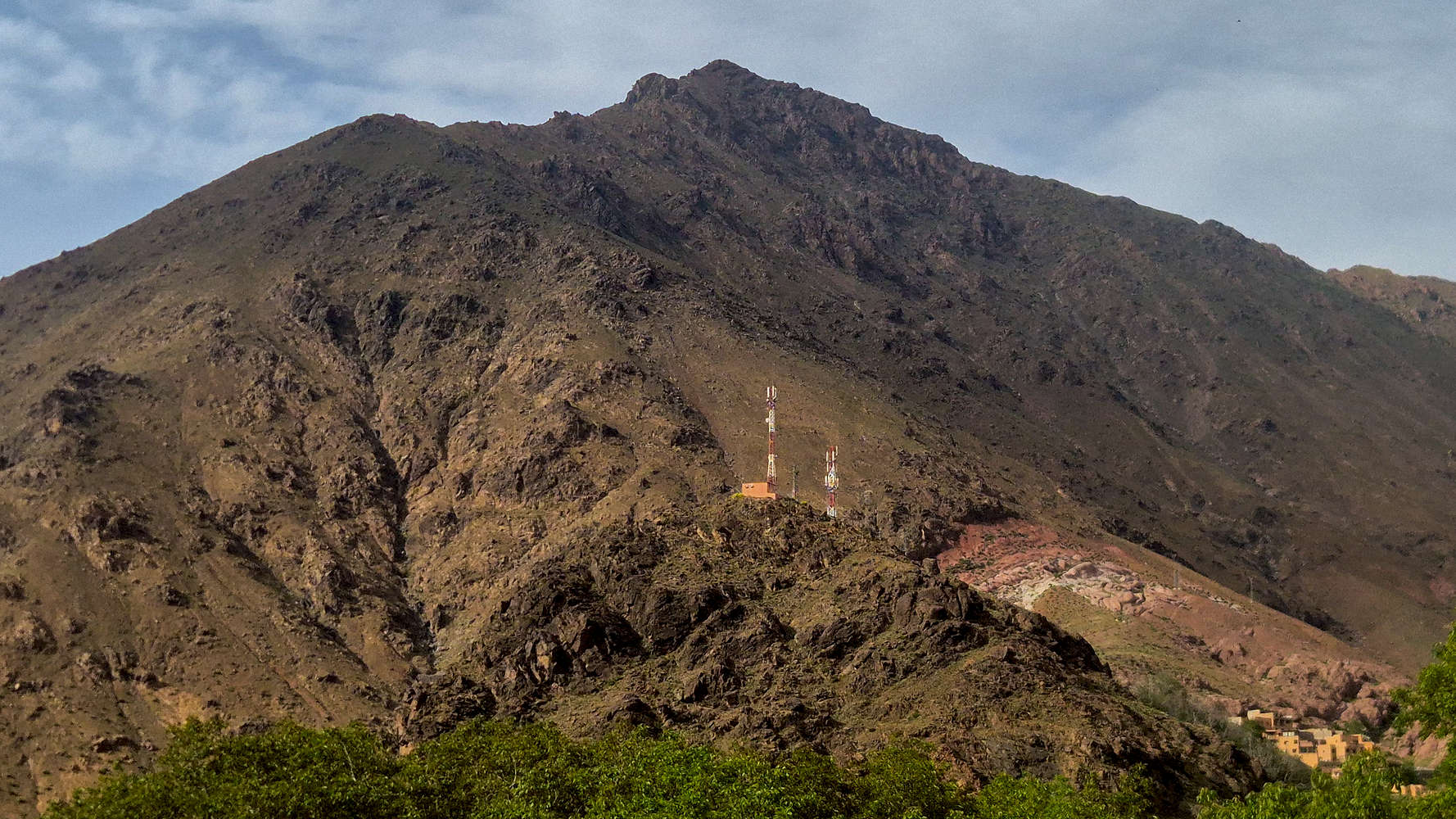 Aourirt n' Ouassif (2,726m) as seen from near Imlil waterfalls.