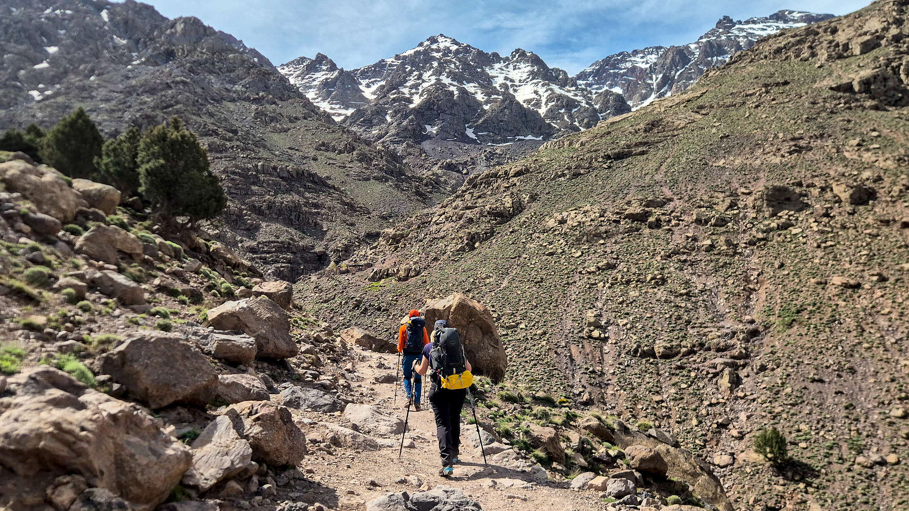 Approaching Sidi Chamharouch under the sun.