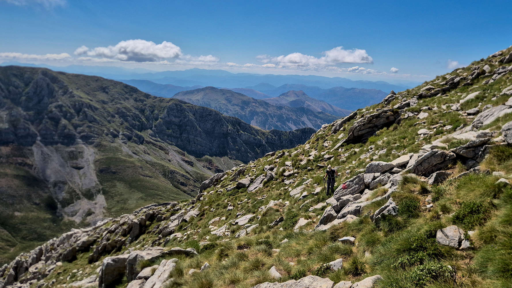 Traversing below the summit ridge.