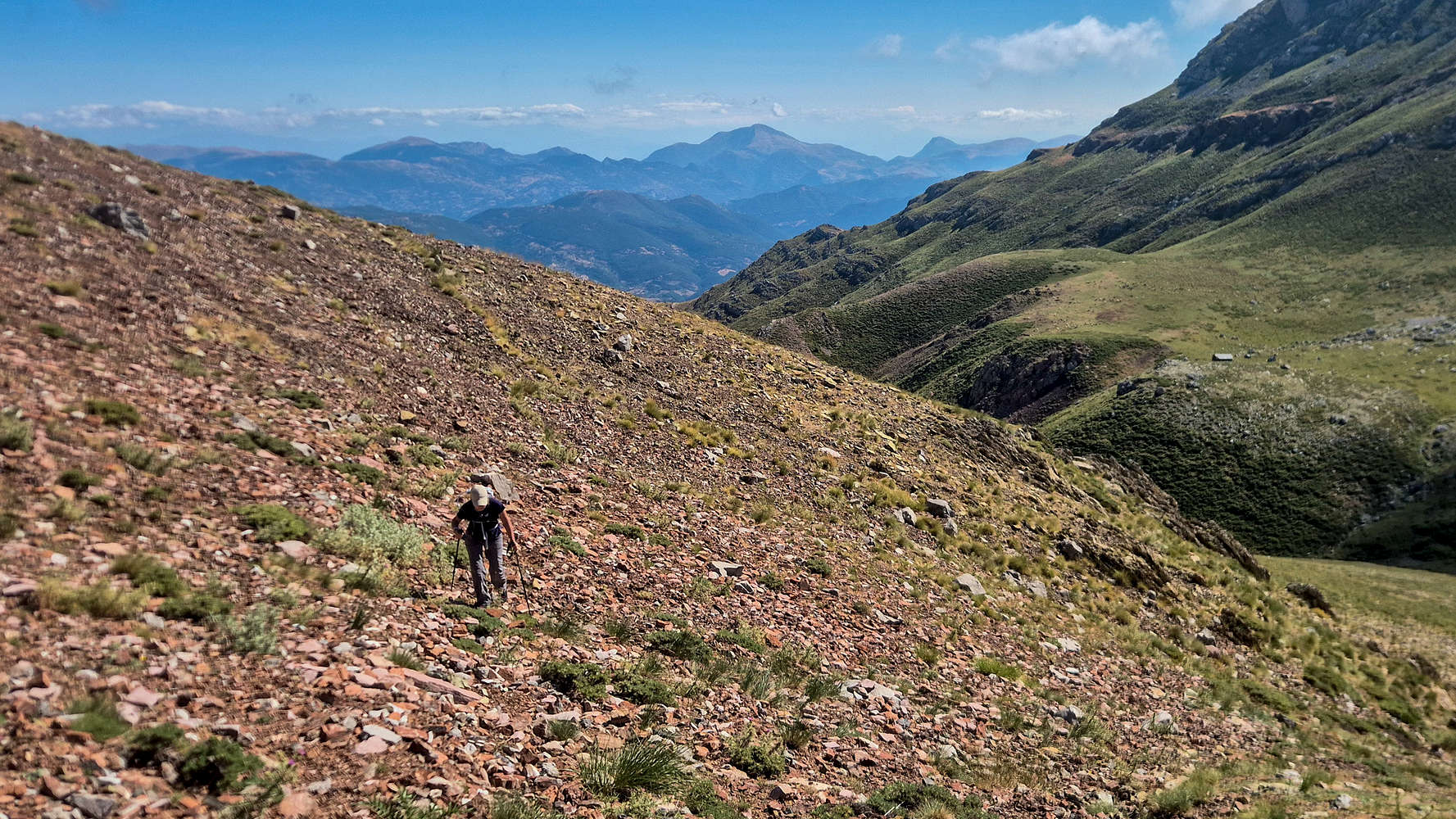 Dealing with scree at the start of the summit section.