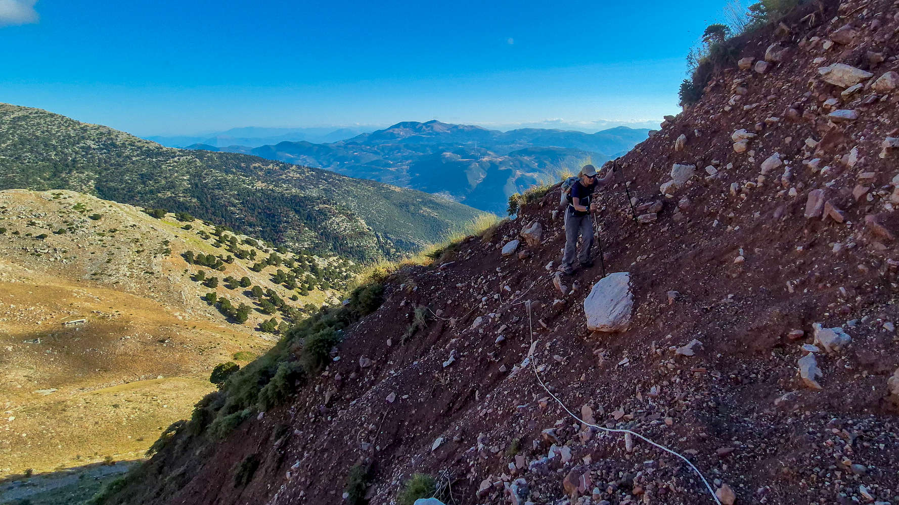 Terry crossing the crux section.