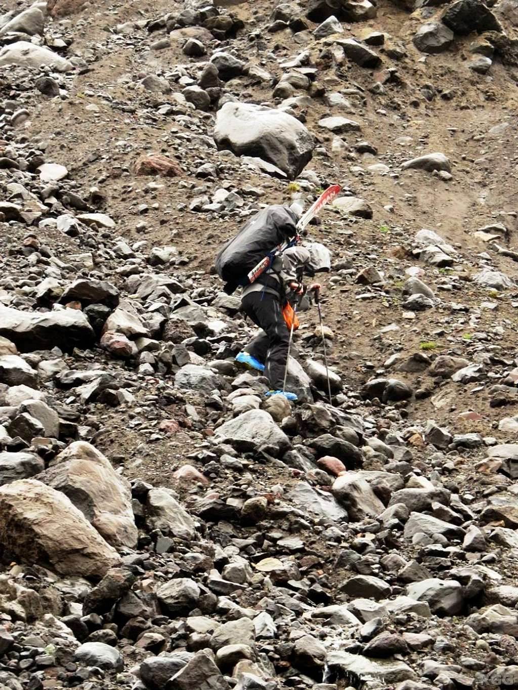 Jan descending the scarred slope