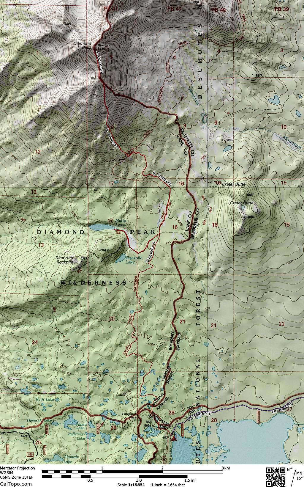 Diamond Peak South Approach Route Map