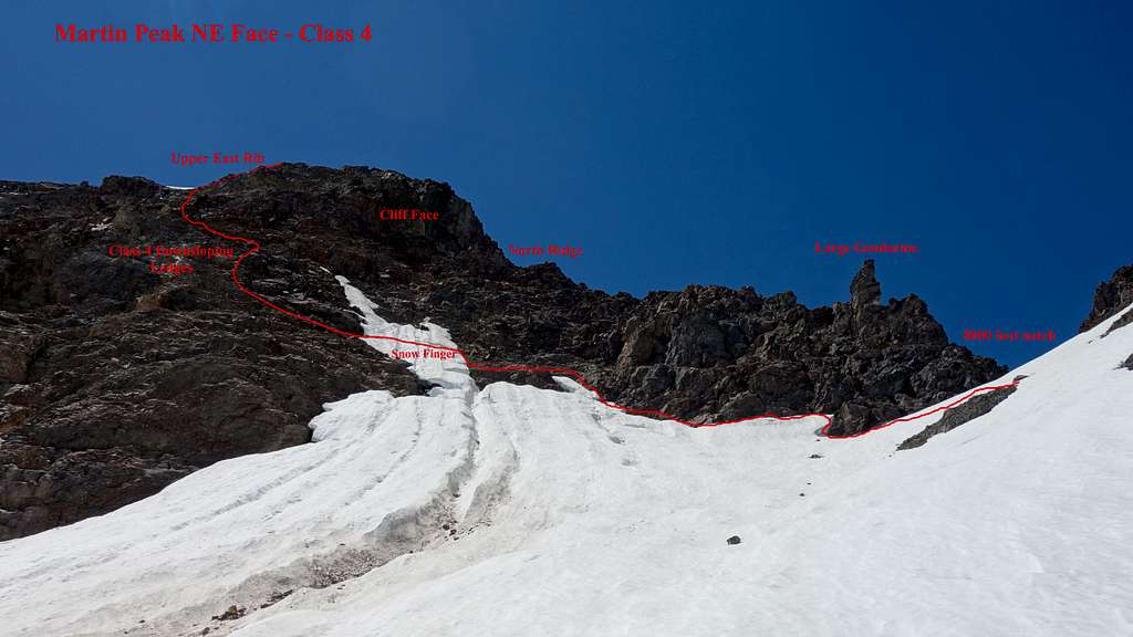 Snow finger extending up NE face of Martin Peak