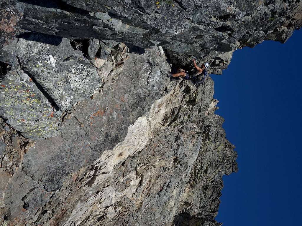 Josh descends first crux on Martin Peak west ridge