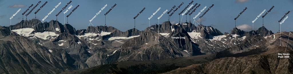 Labeled Palisades and Glaciers above Big Pine