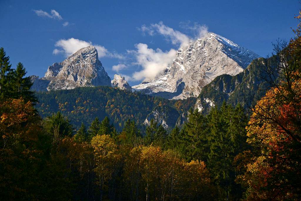 The Watzmann in first snow and in autumn colors