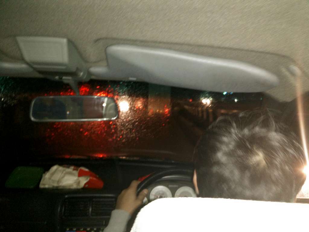 Mahadik driving without wipers.