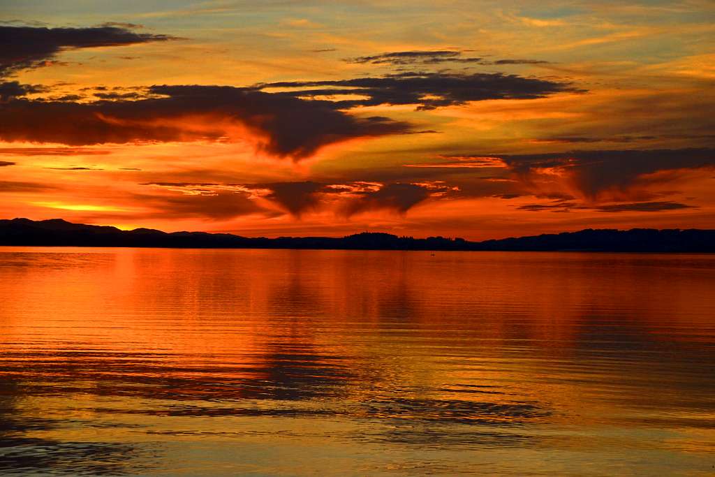 Remarkable sunset at the Chiemsee lake in Upper Bavaria