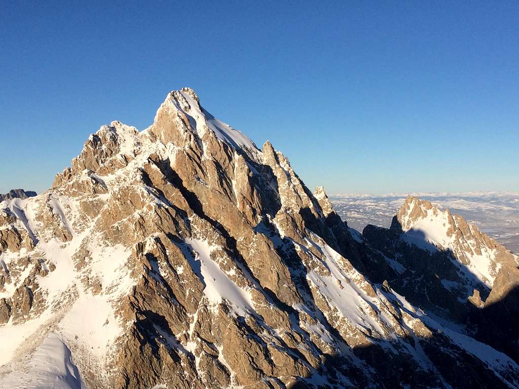 The Grand, Middle, and Teewinot seen from the summit of the South Teton, January 2017