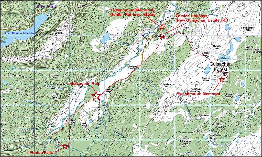 Guisachan Ruin & Plodda Falls map