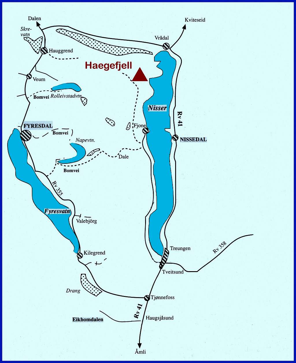 Hægefjell map, Nissedal