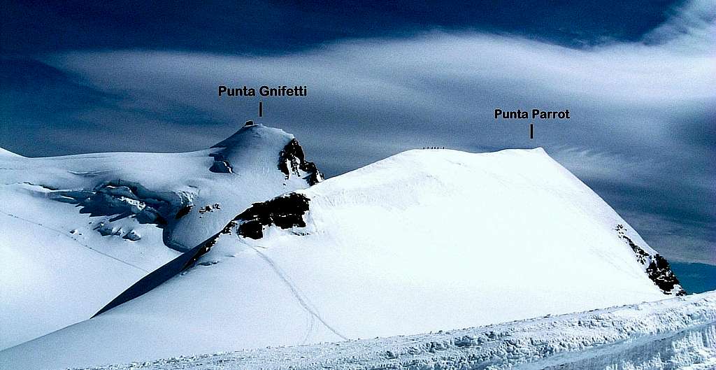 Punta Gnifetti and Punta Parrot labelled