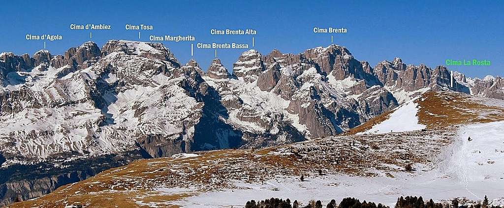 Brenta Dolomites and Cima La Rosta labelled