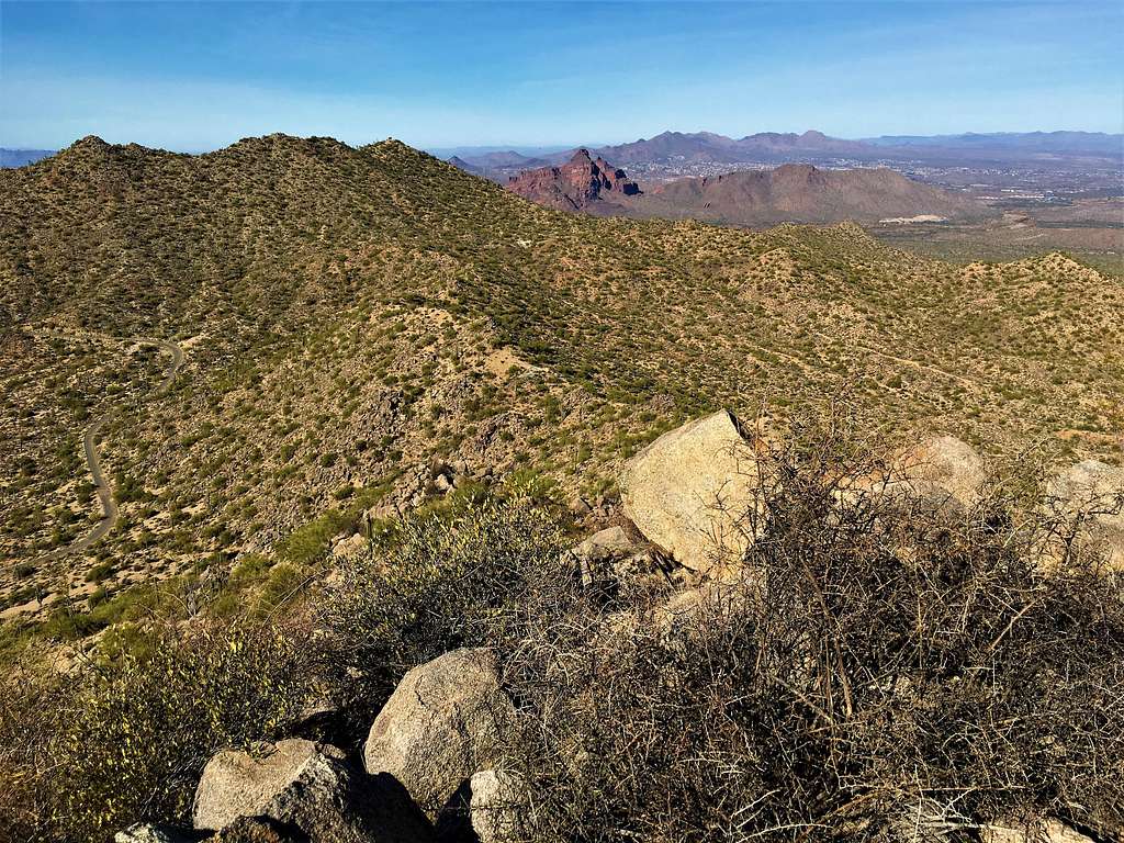 Usery Benchmark and Red Mountain from Phoenix Mountain