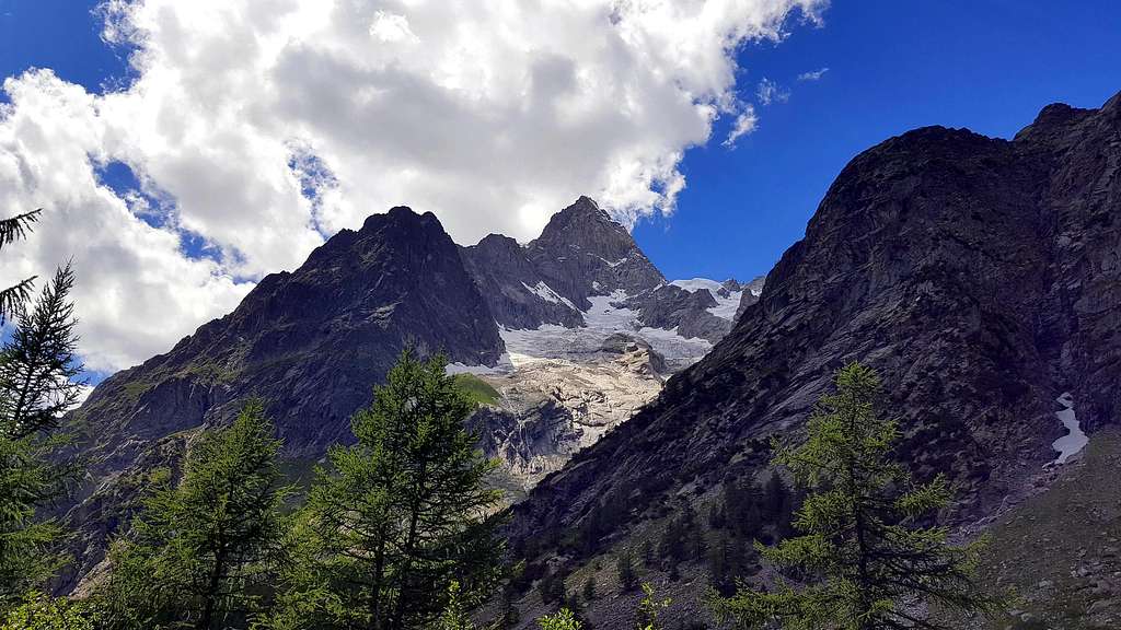 View of Mont Blanc group from Val Ferret