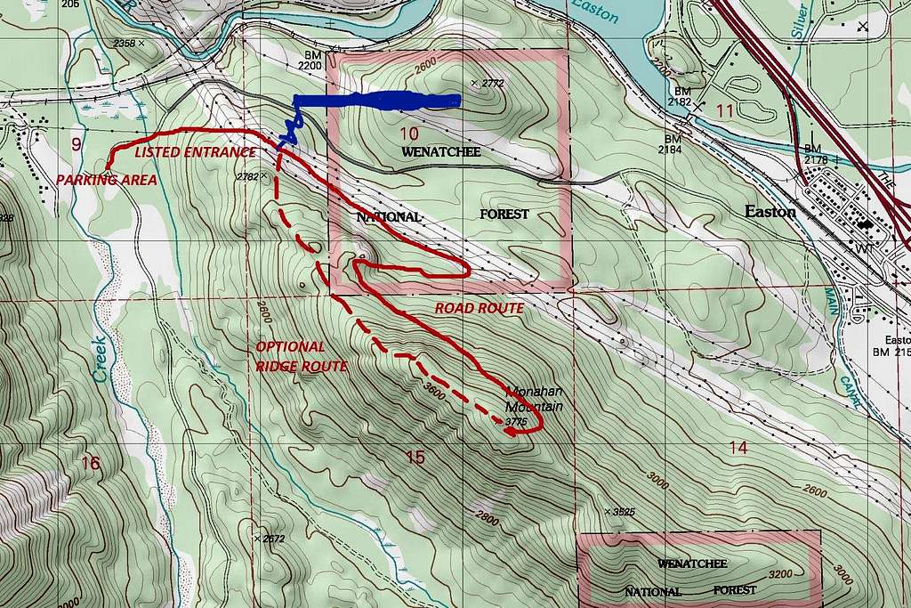 Map of the Route up Monahan Mountain