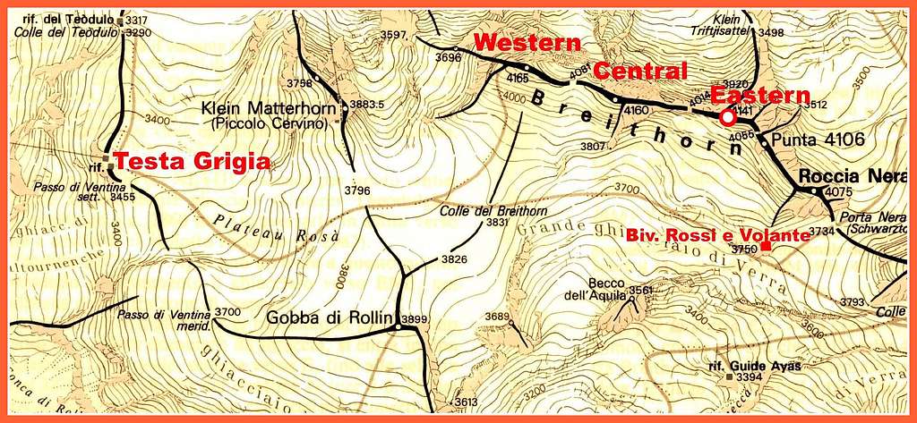 Breithorn-Roccia Nera map