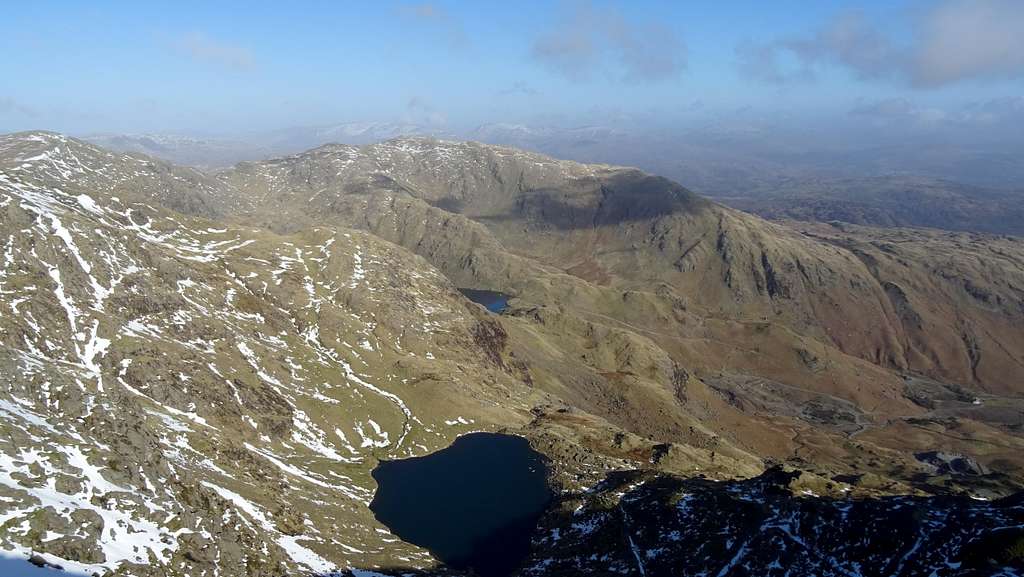 View towards Low Water and Wetherlam from summit