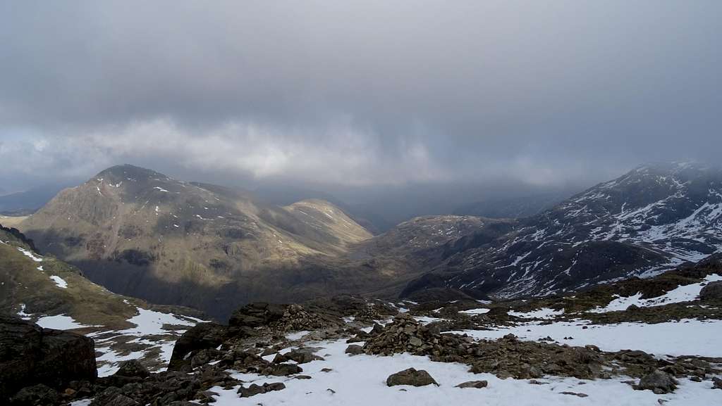 Ascending Scafell Pike via Brown Tongue looking towards Sty Head