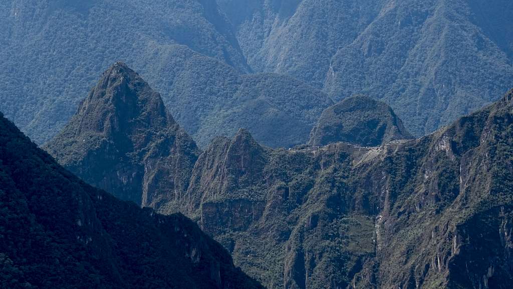 Huayna Picchu and Machu Picchu from Llactapata camp site (2711 m)
