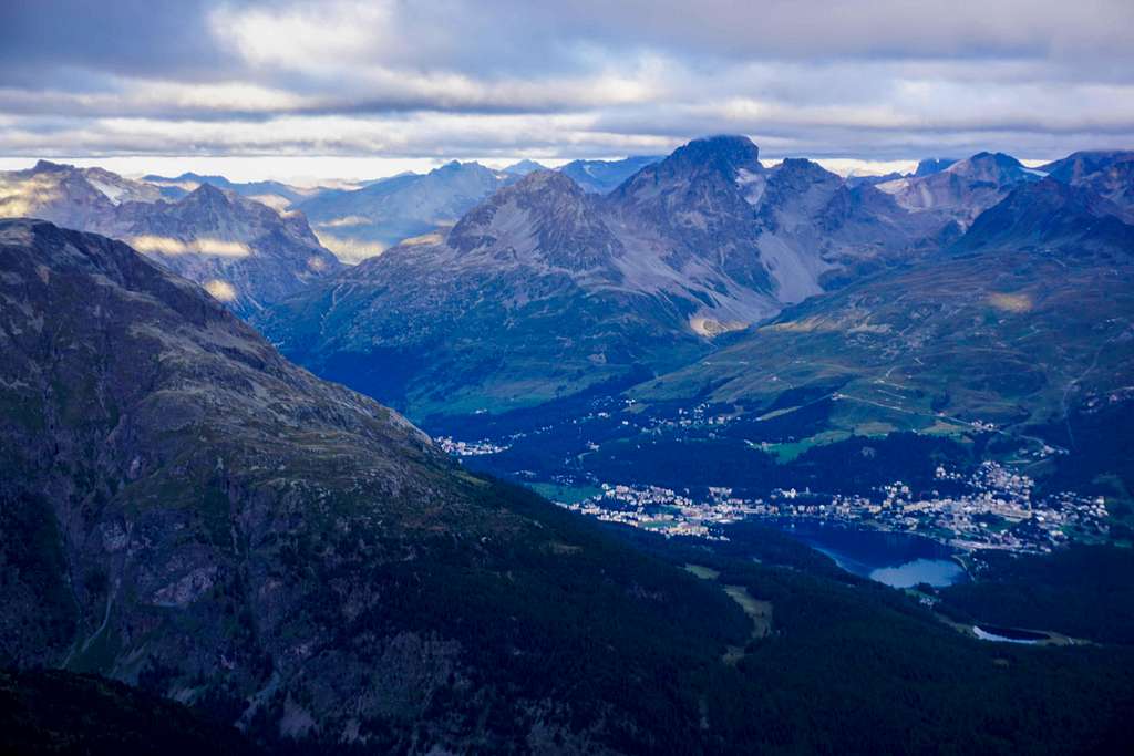 Piz Julier (3380m) and St Moritz