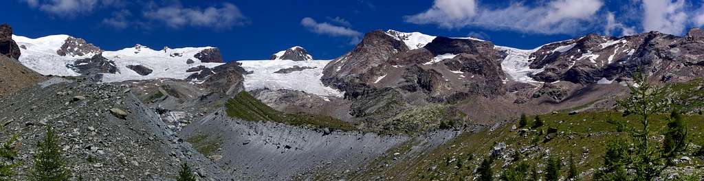Moraines, glaciers and summits of Monte Rosa Group