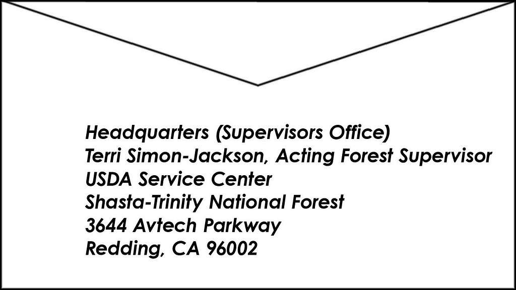 Envelope to Headquarters, Terri Simon-Jackson, Acting Forest Supervisor, USDA Shasta-Trinity National Forest