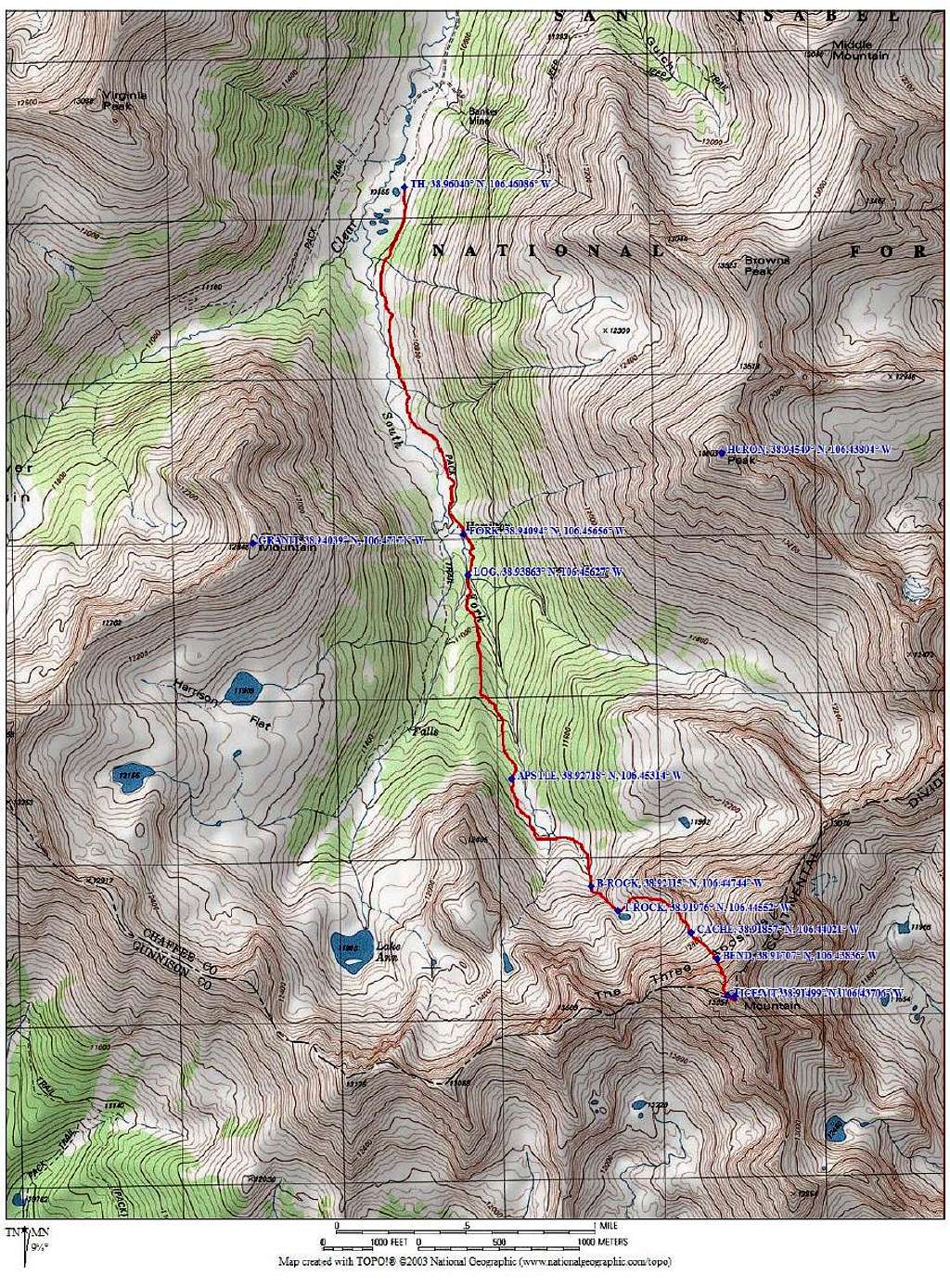 topo map, route & area