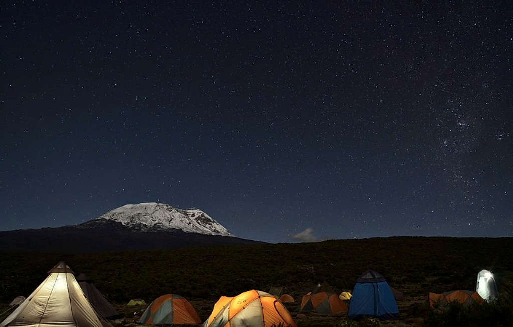Star-spangled sky and Kibo, a peak on the way to the top of Kilimanjaro