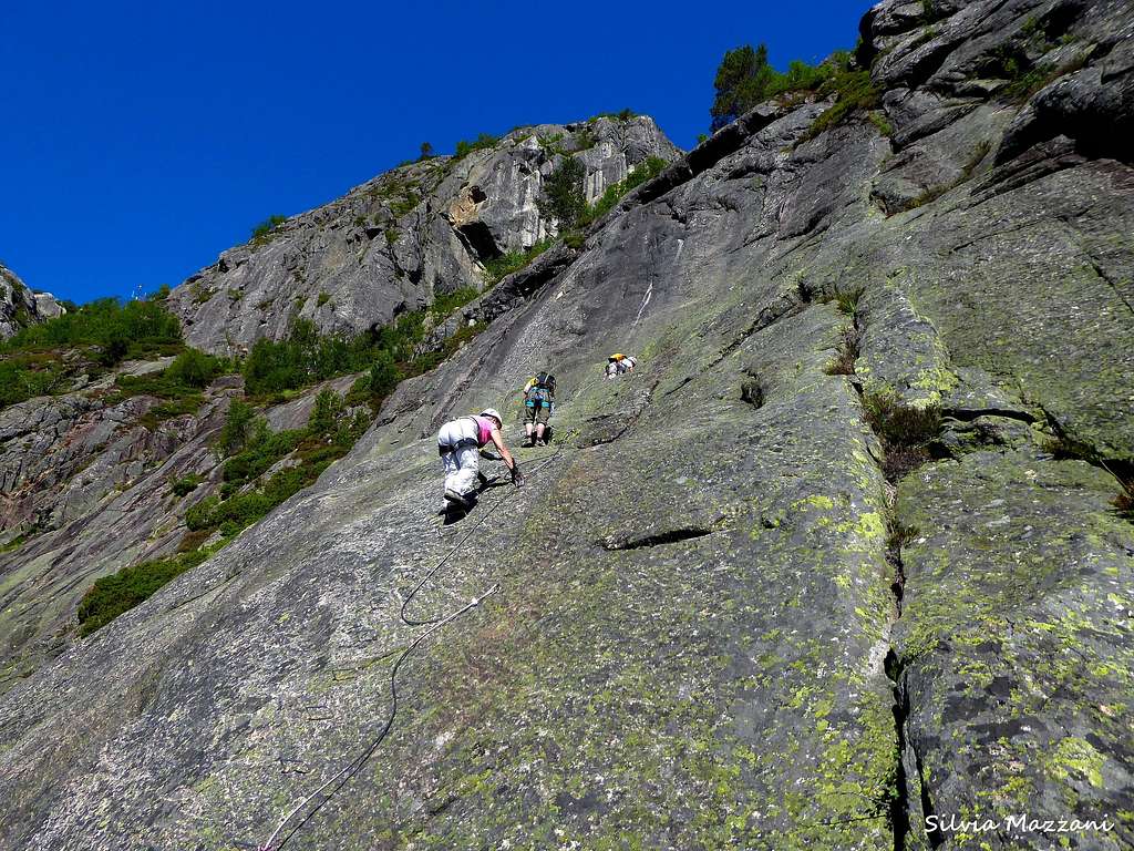 People climbing the Via Ferrata Brokke, Løefjell