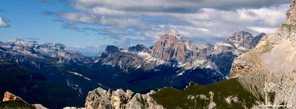 Panorama Dolomites with Tofana di Rozes in the middle seen from Torre dei Sabbioni