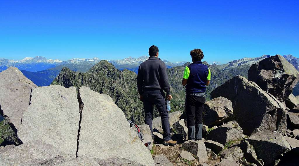 Admiring the view to the Dolomites from the summit of Cauriòl