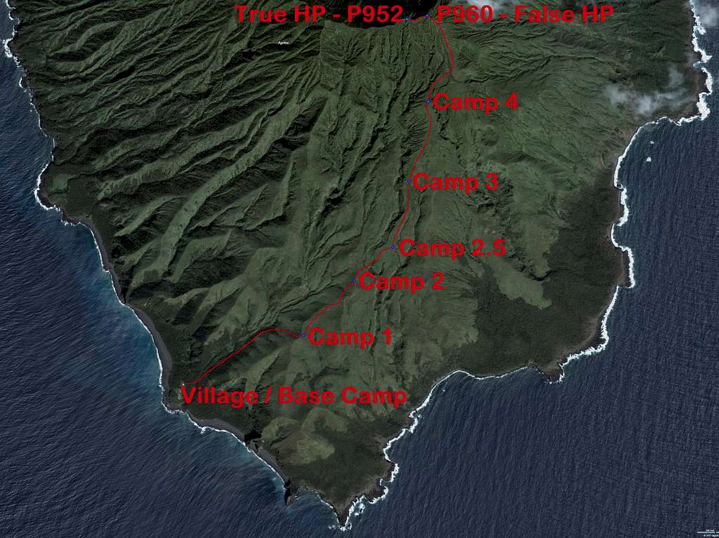 Actual route taken with Camp locations