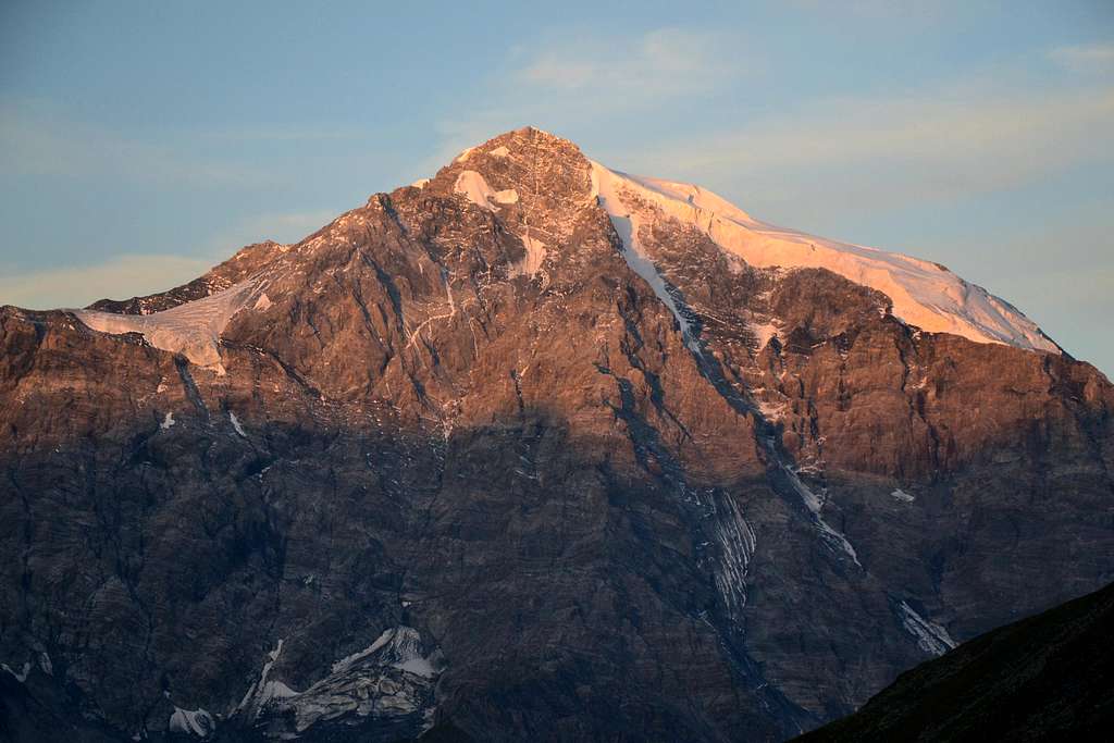 The east face of the Ortler in sunrise glow
