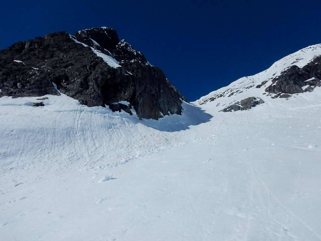 Looking up the Summit Gully