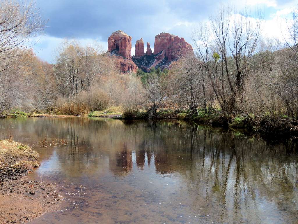 Cathedral Rock reflecting in Oak Creek