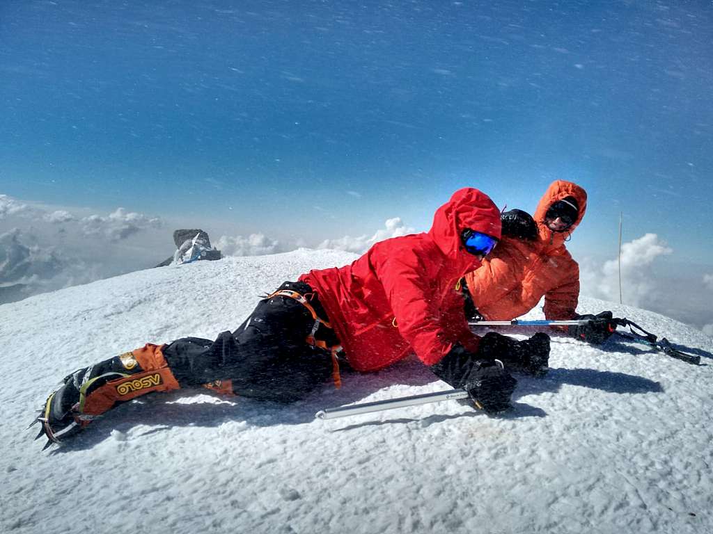 Too windy to stand on Elbrus West Summit!
