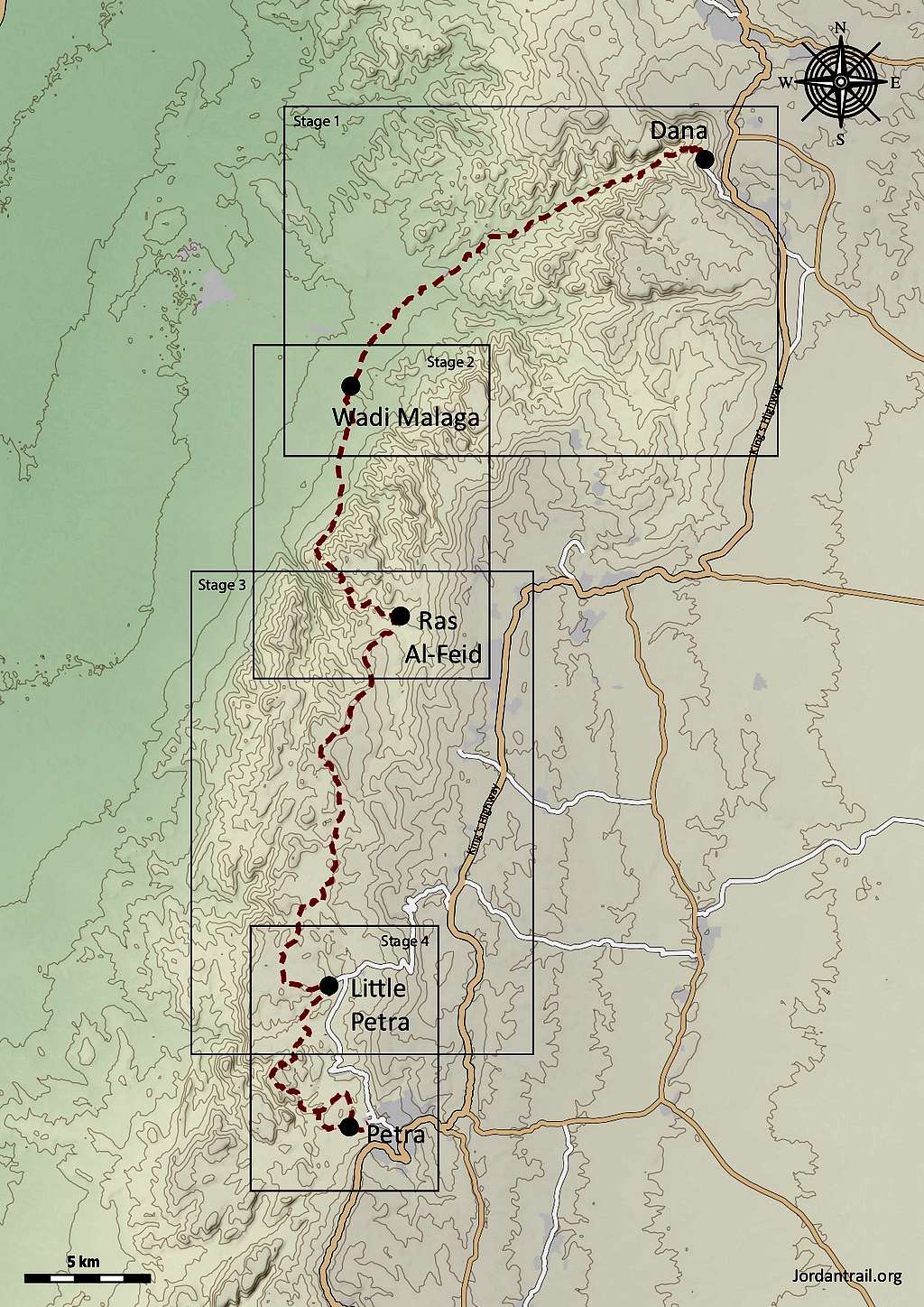 Dana to Petra map