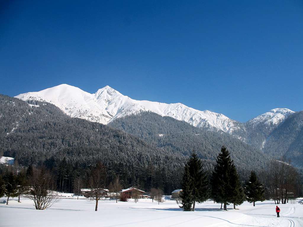 View of the Reither spitze from Seefeld in winter.