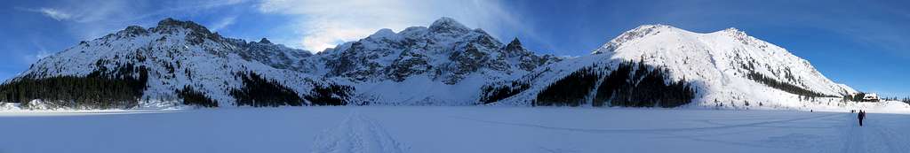 Panorama from frozen lake - Morskie Oko