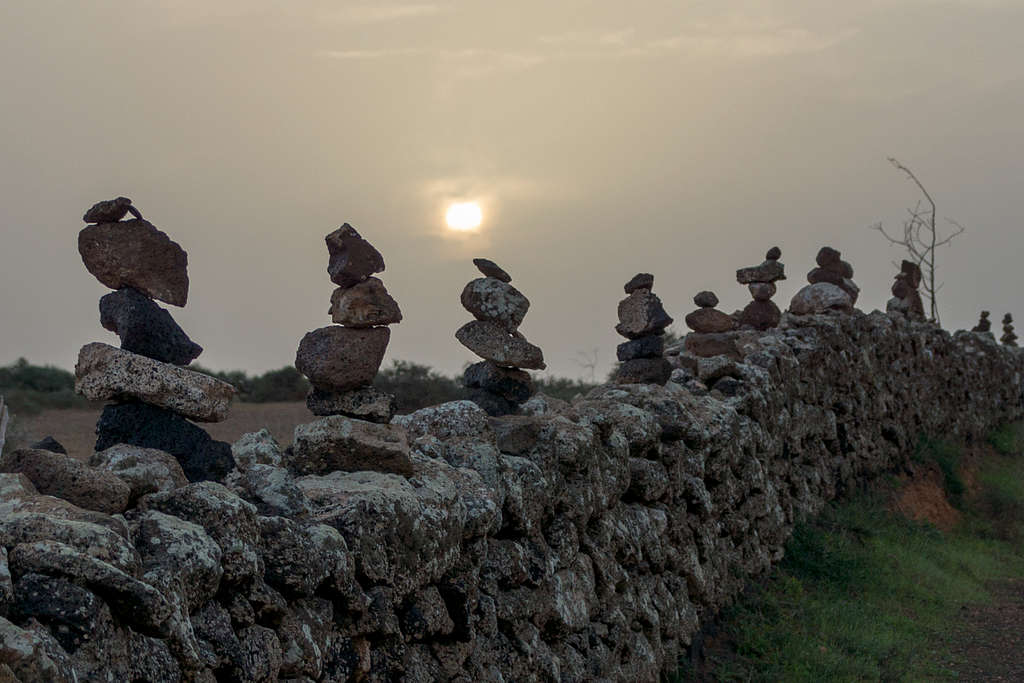Stone cairn sentinels