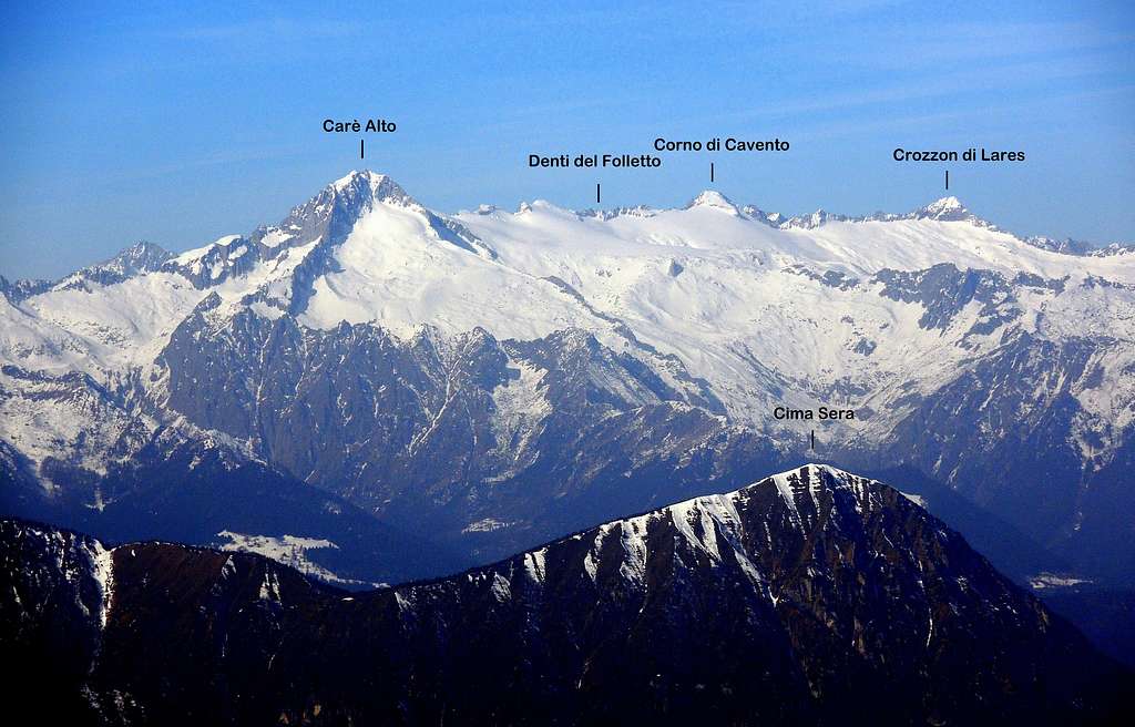 Cima Sera and the Carè Alto subgroup seen from Monte Stivo