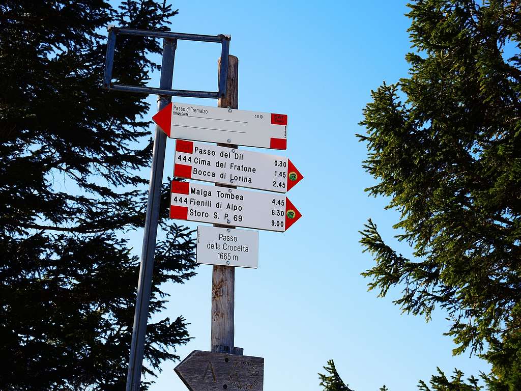 Signposts at the start of the route to Cima Avez
