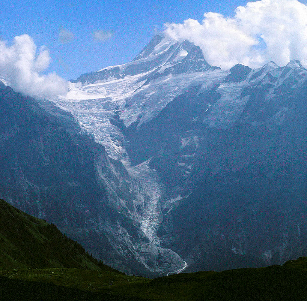 Schreckhorn and Upper Grindelwald glacier as seen from Faulhorn trail in 1964