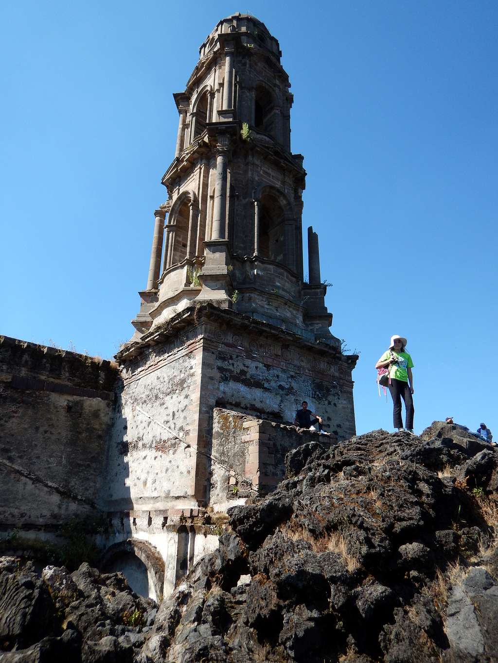 San Juan Parangaricutiro Church which was mostly buried by lava from the Paricutin eruption