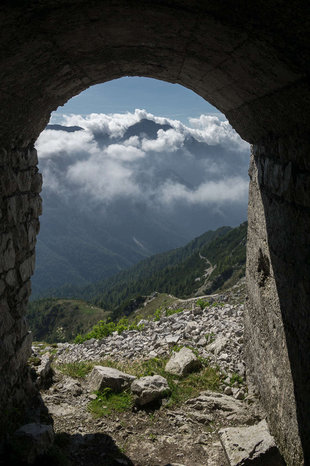 Monte Cimone seen through a WW I tunnel