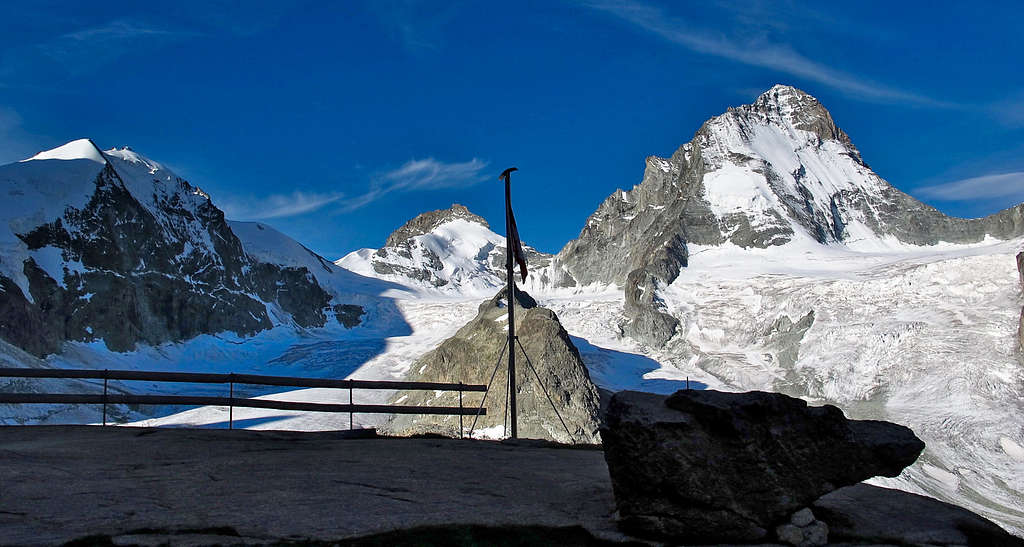 Morning view from the terrace of the Grand Mountet hut